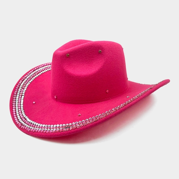 Pink Crystal Bling Studded Rhinestone Hat Brim Party Womens Cowgirl Western main image 3